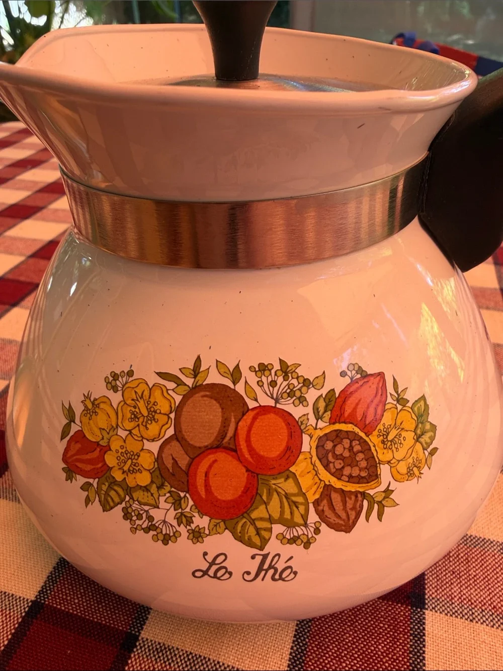 Floral Enamel Coffee Kettle with Black Handle